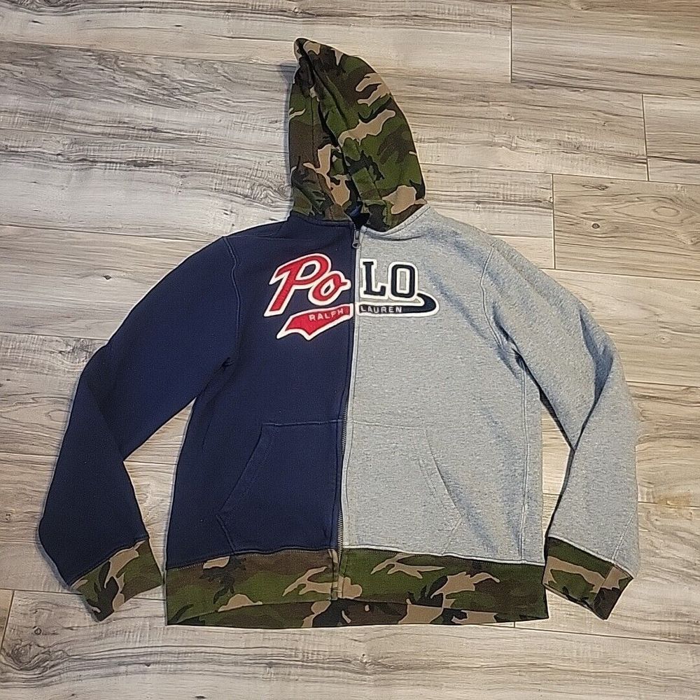 Polo Ralph Lauren Jacket Youth Large 14-16 Camo‎ Colorblock Stitched Logo Hoodie